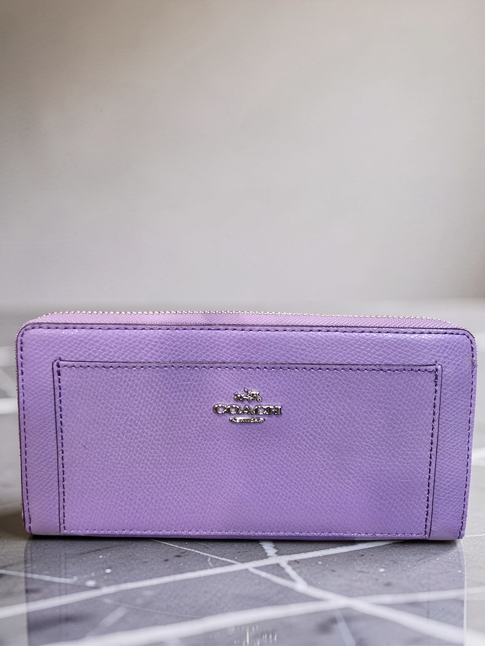 COACH Purple Leather Long Accordion Zip Around Wallet